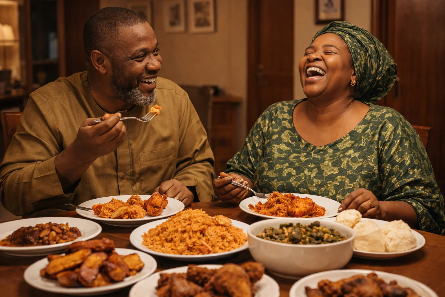 Nigerian couple eating freely — no diabetes fear