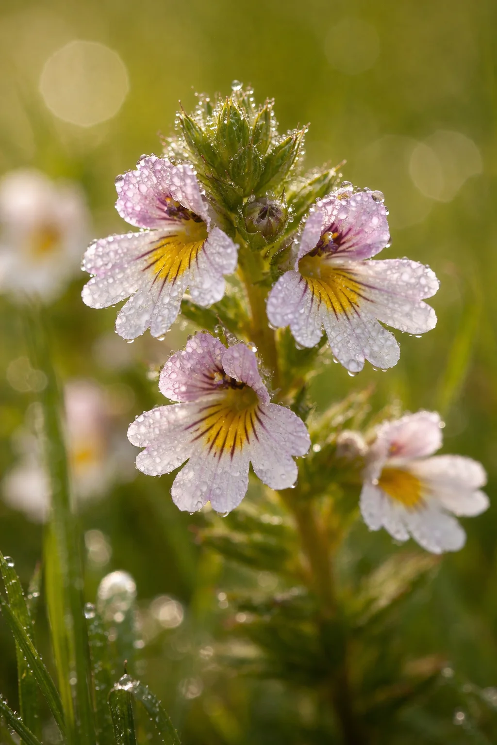 Euphrasia officinalis African Eyebright flowers with morning dew